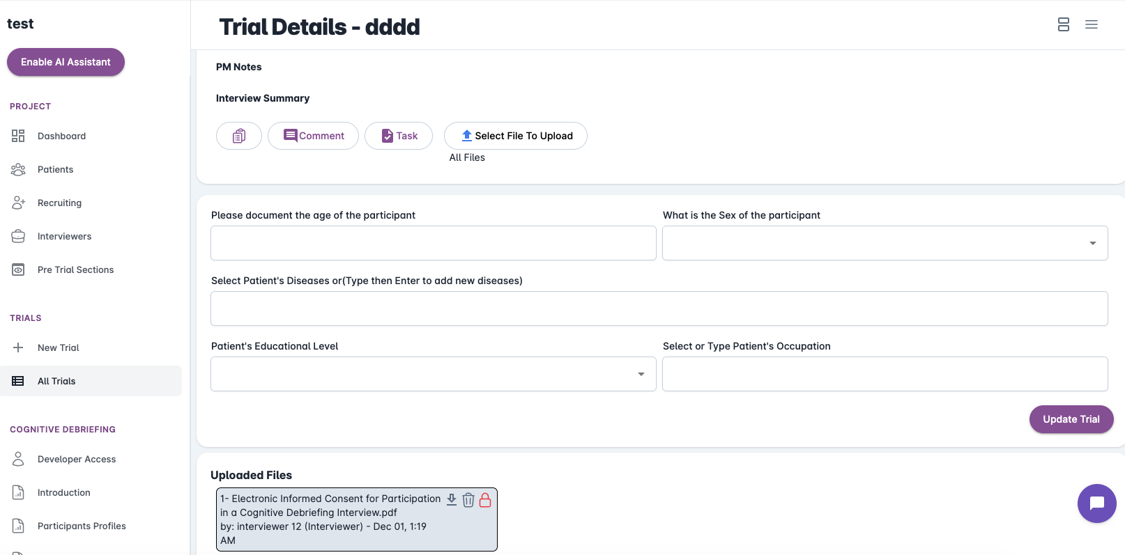 3. Cognitive Debriefing Interface